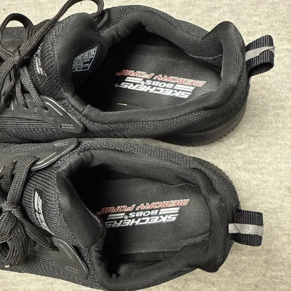 Skechers Womens BOBS Sport Squad SN 31362 Black Running Shoes Lace Up Size‎ 9